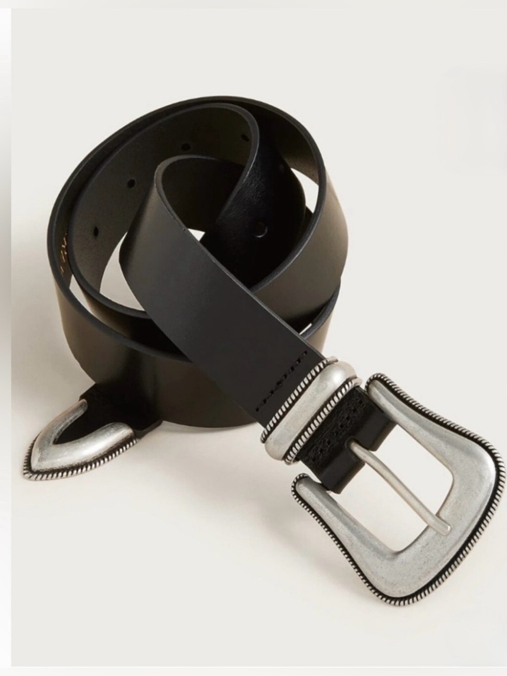 NEW J. Crew Western silver buckle belt in black Italian leather CR829 Medium - Picture 1 of 10